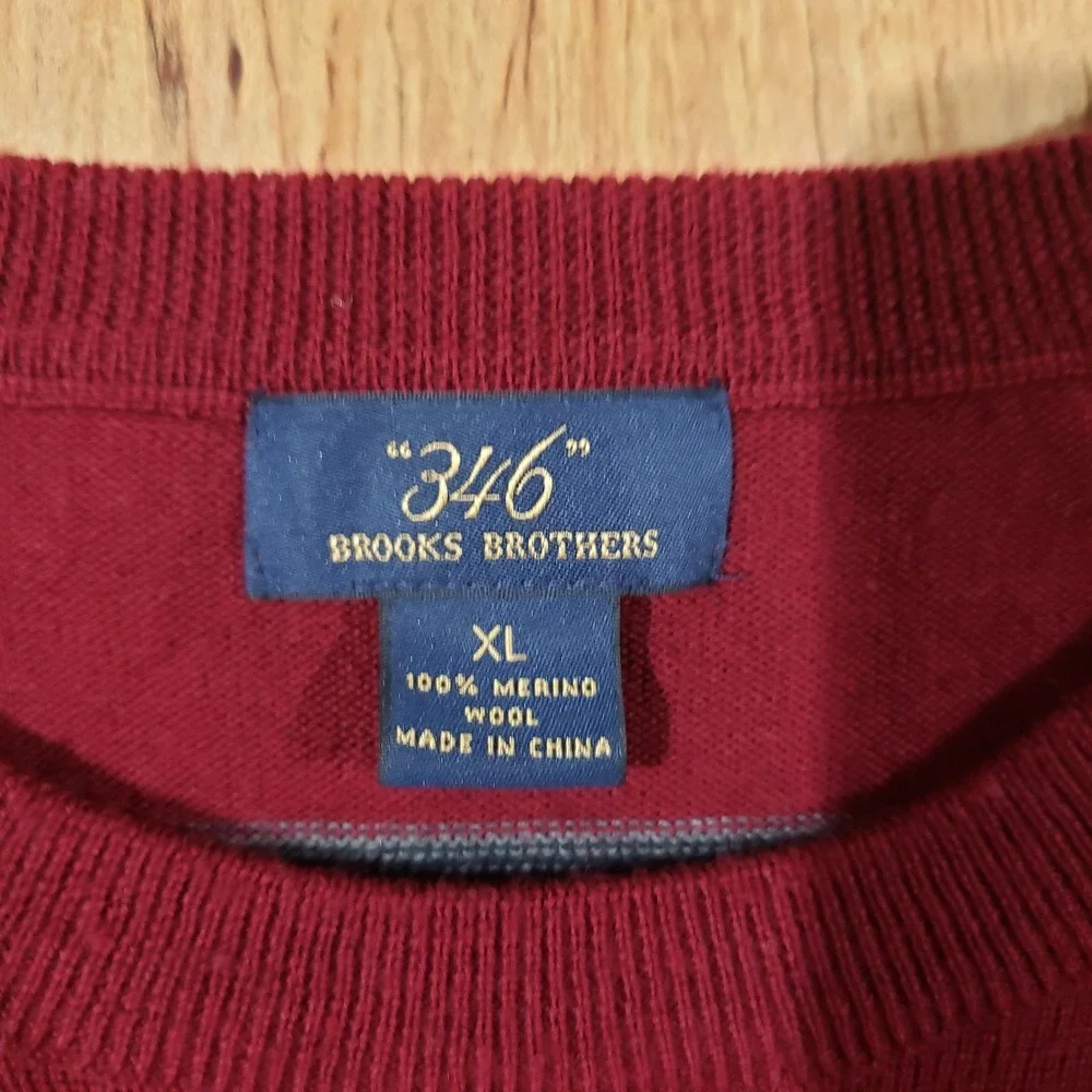 Brooks Brothers 346 Merino Wool Sweater Mens Burgandy‎ Striped Size XL Pullover